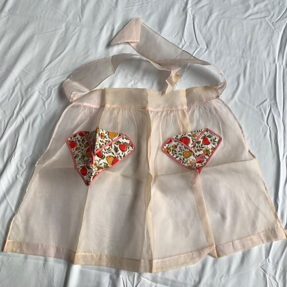 Vintage MCM Pink Sheer Half Apron with Pockets - Picture 1 of 5